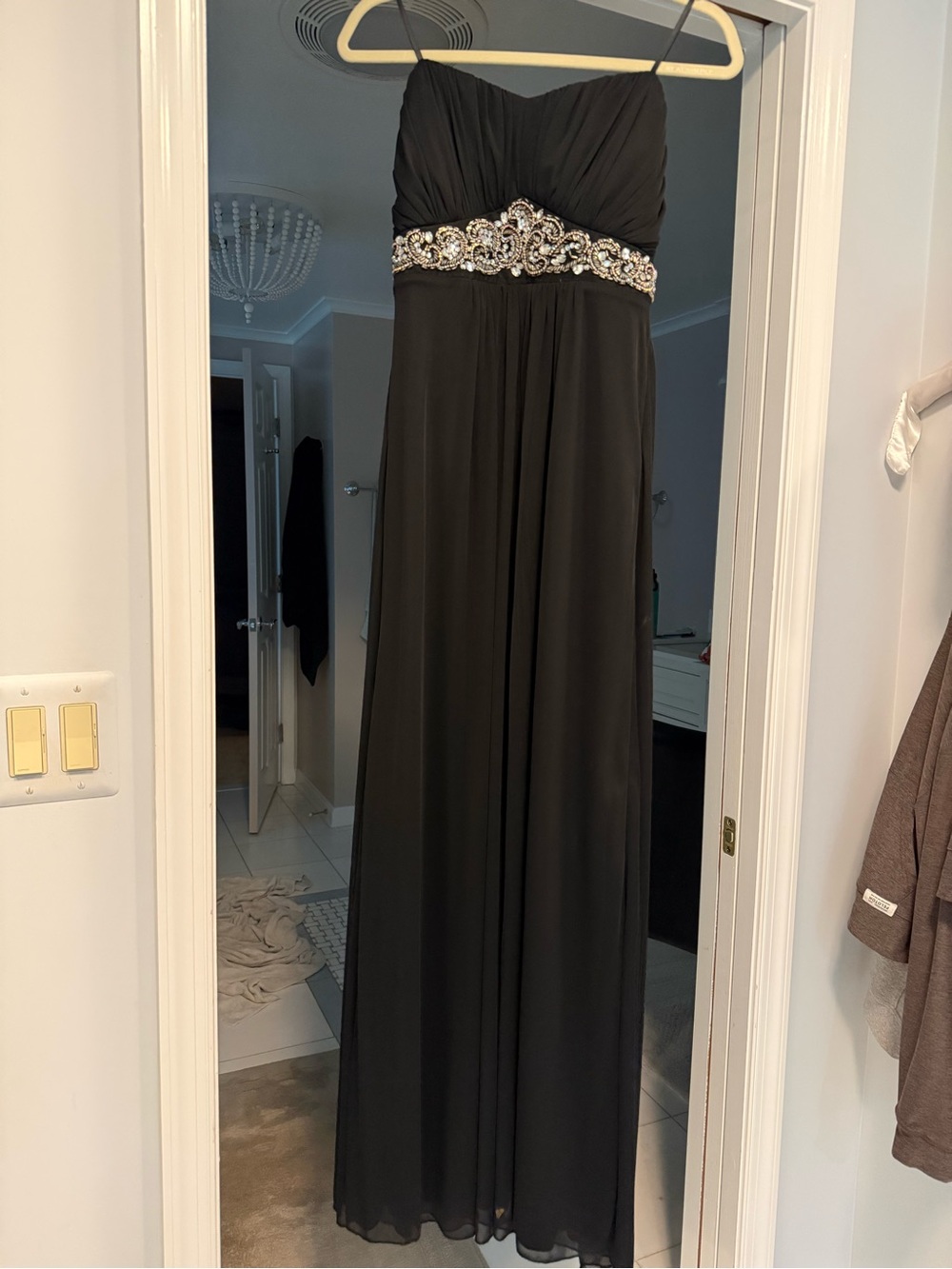 Trixxi Black Strapless Prom Gown with Jeweled Waistband